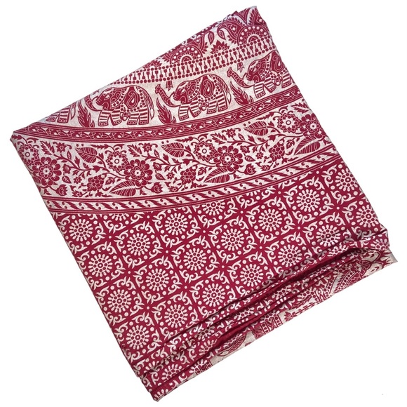 Made in India Other - Red + Silver Elephant Floral Tapestry 100% Cotton Made in India Home Wall Decor